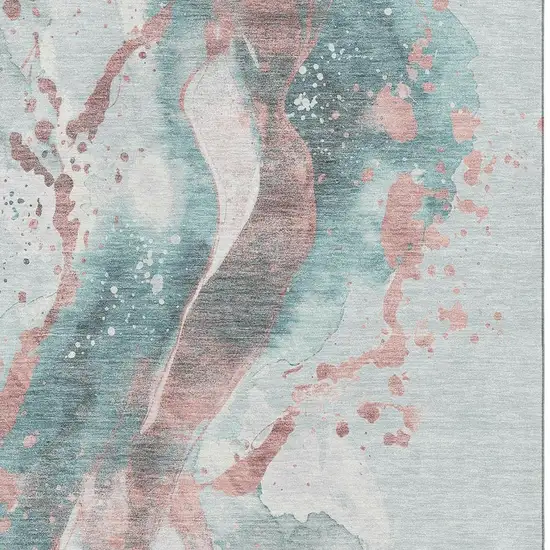 Teal Salmon And Ivory Abstract Washable Area Rug With UV Protection Photo 2