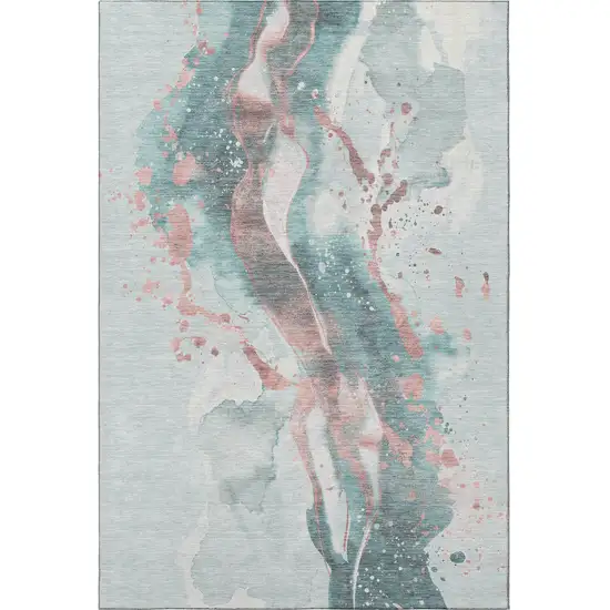 Teal Salmon And Ivory Abstract Washable Area Rug With UV Protection Photo 3