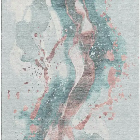 Teal Salmon And Ivory Abstract Washable Area Rug With UV Protection Photo 2