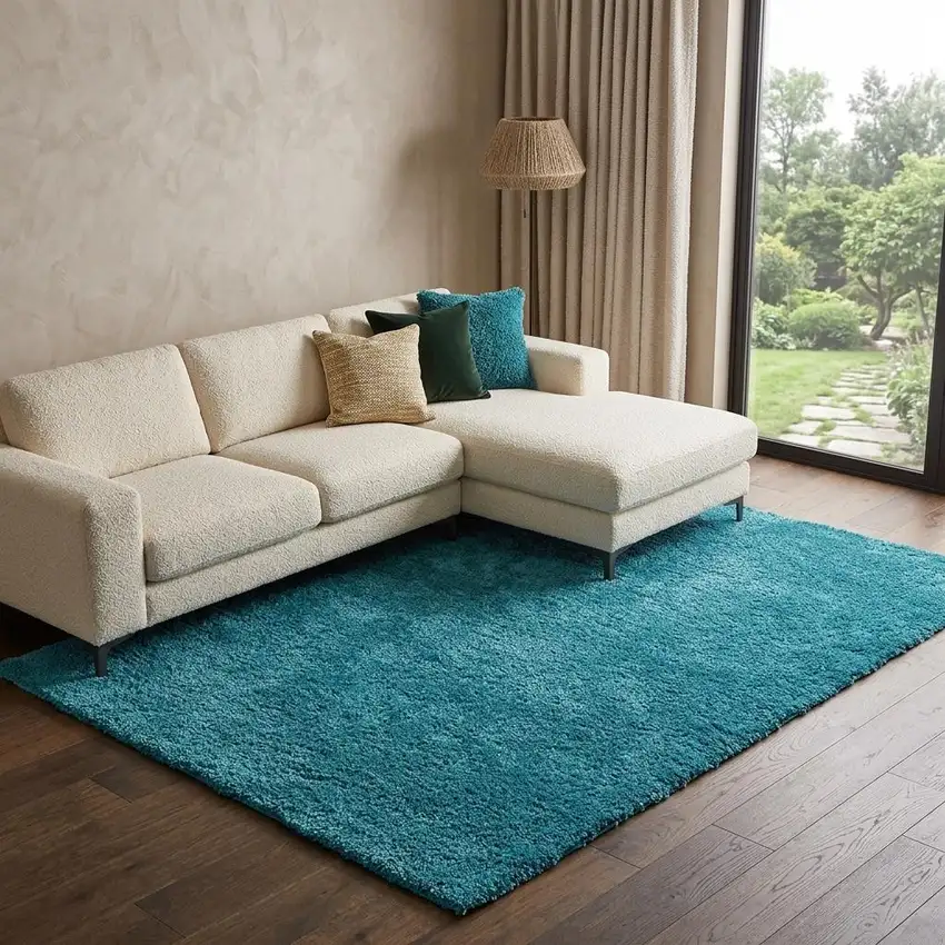 Teal Shag Hand Tufted Area Rug Photo 1