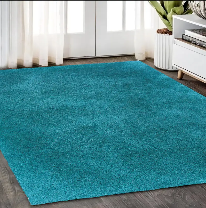Teal Shag Hand Tufted Area Rug Photo 1