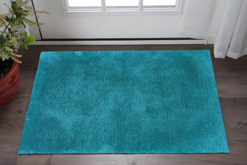 Teal Shag Hand Tufted Area Rug Photo 1