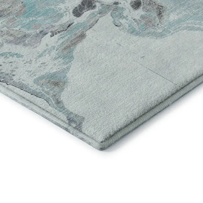 Teal Silver And Beige Abstract Washable Area Rug With UV Protection Photo 7