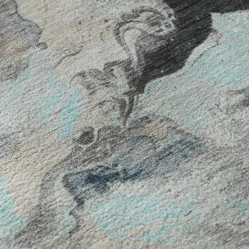 Teal Silver And Beige Abstract Washable Area Rug With UV Protection Photo 9