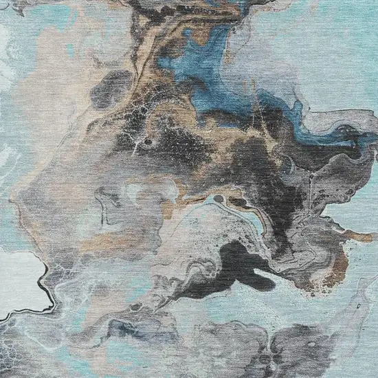 Teal Silver And Beige Abstract Washable Area Rug With UV Protection Photo 2