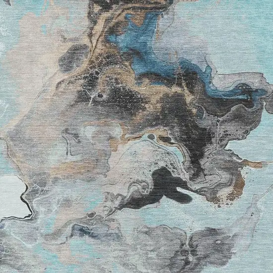 Teal Silver And Beige Abstract Washable Area Rug With UV Protection Photo 2