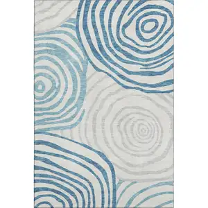 Photo of Teal Silver And Gray Abstract Washable Area Rug With UV Protection