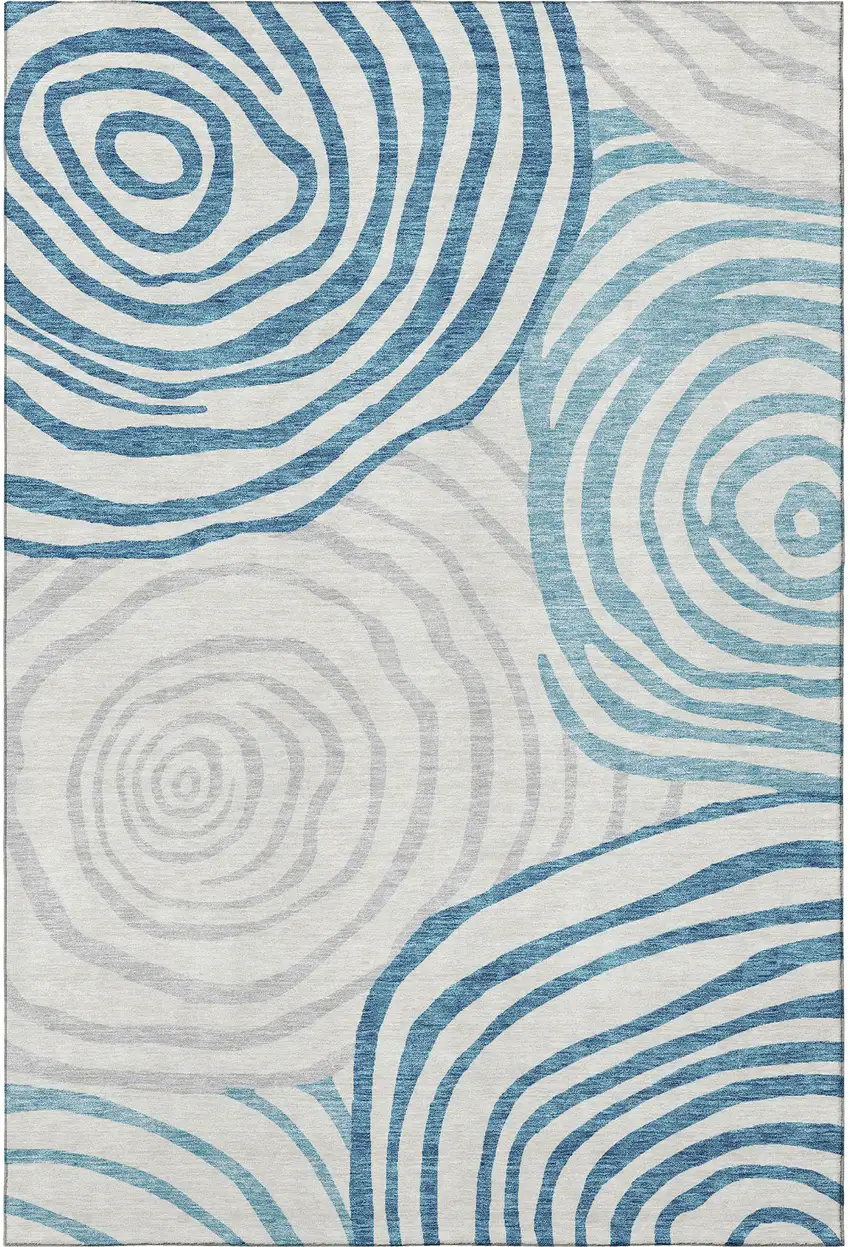 Teal Silver And Gray Abstract Washable Area Rug With UV Protection Photo 4