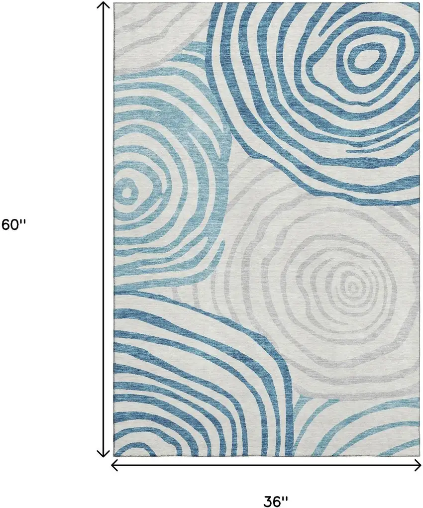 Teal Silver And Gray Abstract Washable Area Rug With UV Protection Photo 3