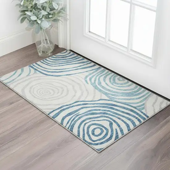 Teal Silver And Gray Abstract Washable Area Rug With UV Protection Photo 2
