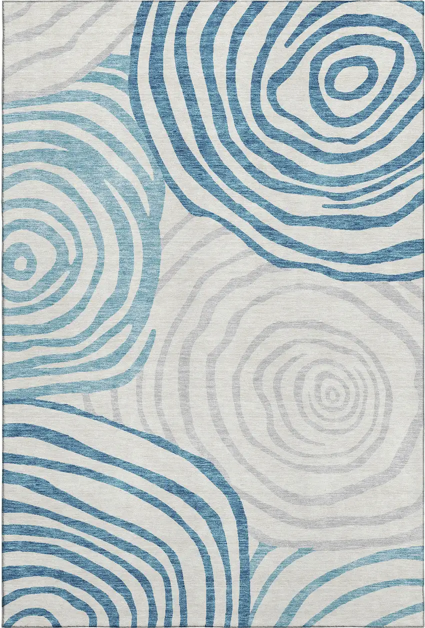 Teal Silver And Gray Abstract Washable Area Rug With UV Protection Photo 1