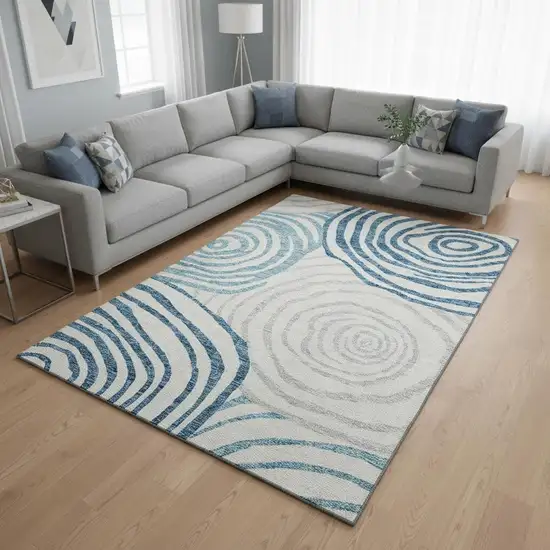 Teal Silver And Gray Abstract Washable Area Rug With UV Protection Photo 2