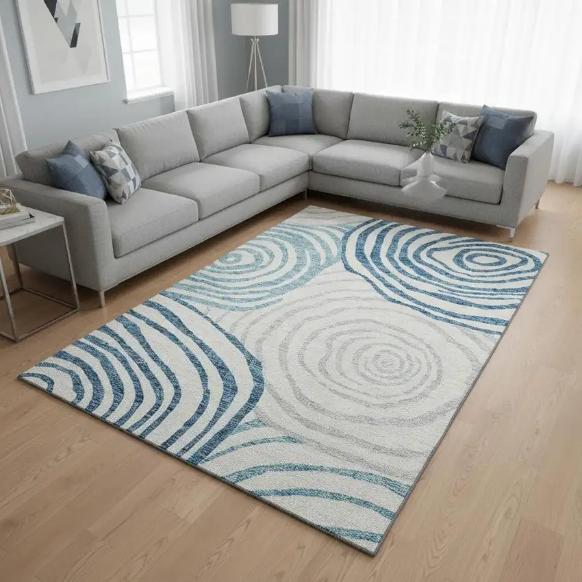 Teal Silver And Gray Abstract Washable Area Rug With UV Protection Photo 2