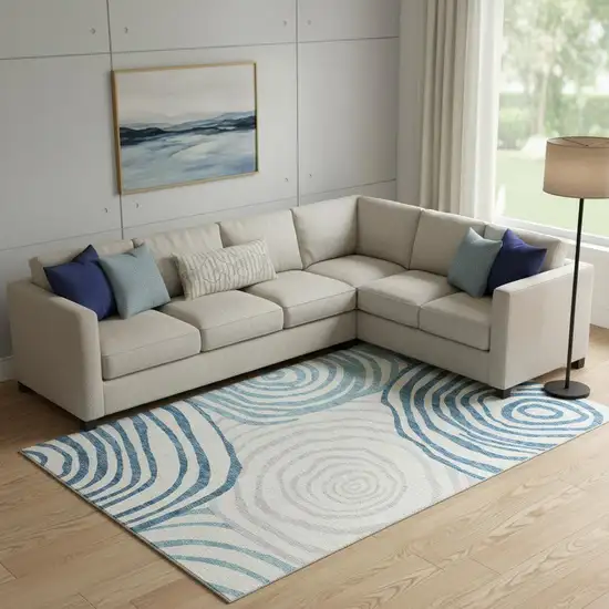 Teal Silver And Gray Abstract Washable Area Rug With UV Protection Photo 1