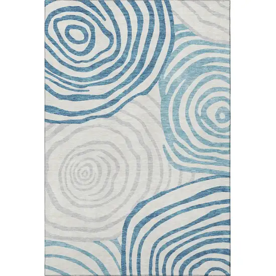 Teal Silver And Gray Abstract Washable Area Rug With UV Protection Photo 3