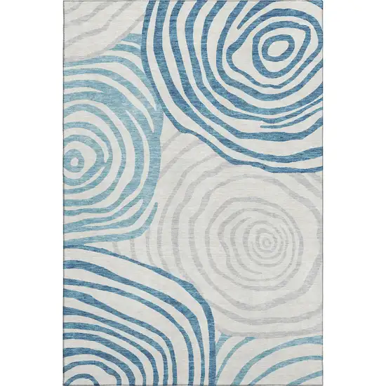 Teal Silver And Gray Abstract Washable Area Rug With UV Protection Photo 1