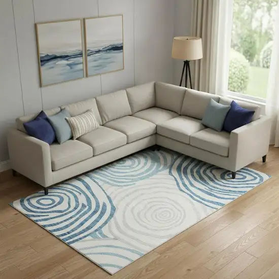 Teal Silver And Gray Abstract Washable Area Rug With UV Protection Photo 1