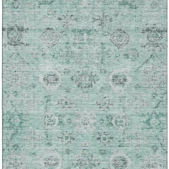 Teal Silver And Gray Damask Washable Area Rug With UV Protection Photo 3