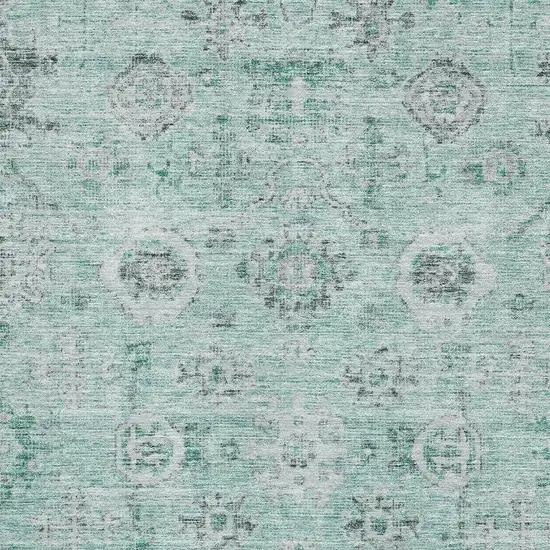 Teal Silver And Gray Damask Washable Area Rug With UV Protection Photo 2