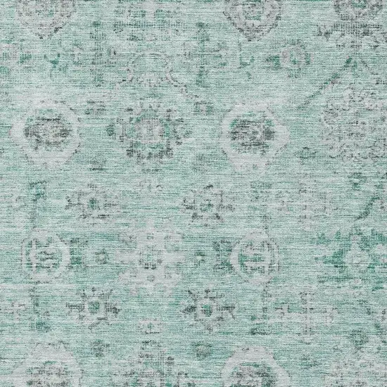 Teal Silver And Gray Damask Washable Area Rug With UV Protection Photo 2