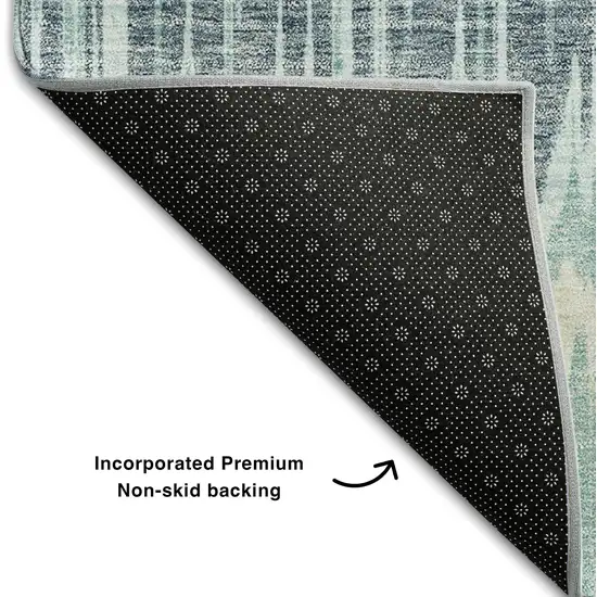 Teal Silver And Gray Striped Washable Area Rug With UV Protection Photo 7