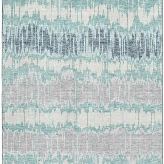 Teal Silver And Gray Striped Washable Area Rug With UV Protection Photo 4