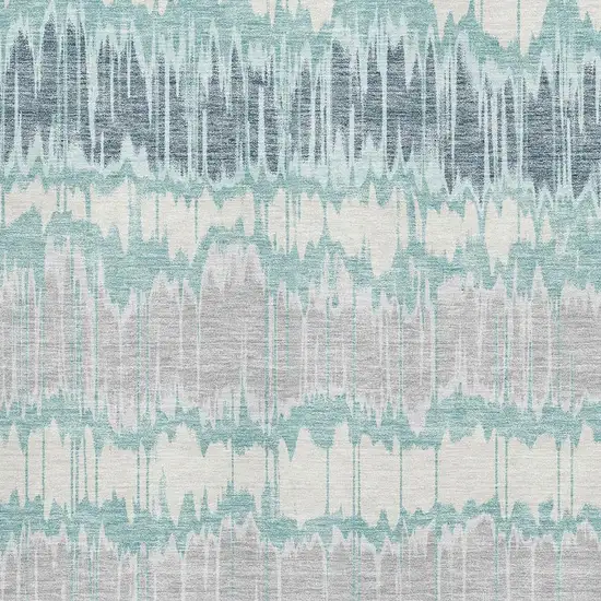 Teal Silver And Gray Striped Washable Area Rug With UV Protection Photo 3