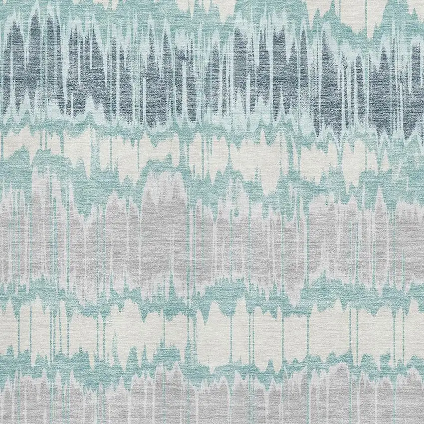 Teal Silver And Gray Striped Washable Area Rug With UV Protection Photo 3