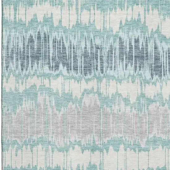Teal Silver And Gray Striped Washable Area Rug With UV Protection Photo 3