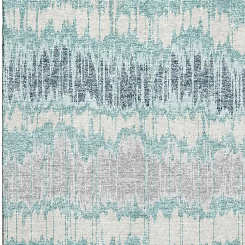 Teal Silver And Gray Striped Washable Area Rug With UV Protection Photo 3