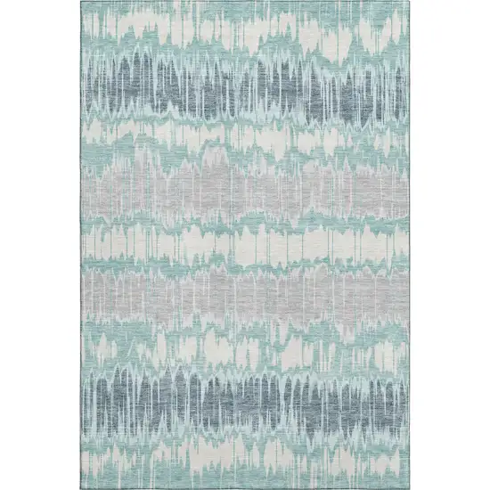Teal Silver And Gray Striped Washable Area Rug With UV Protection Photo 1