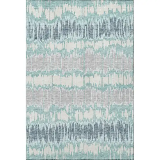 Teal Silver And Gray Striped Washable Area Rug With UV Protection Photo 4