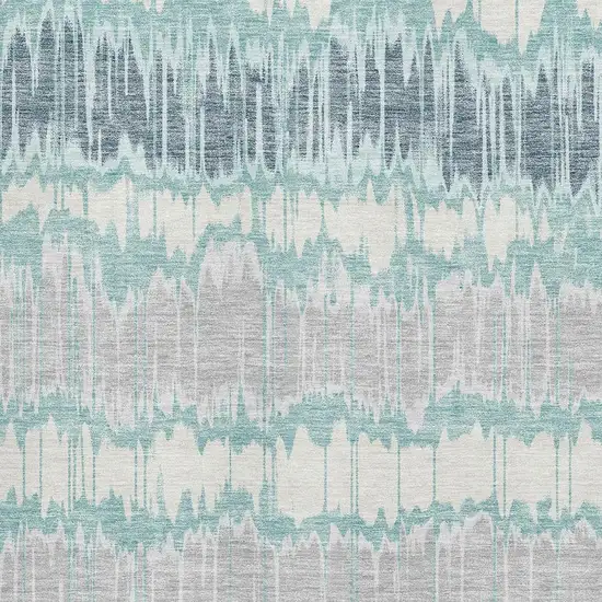 Teal Silver And Gray Striped Washable Area Rug With UV Protection Photo 3