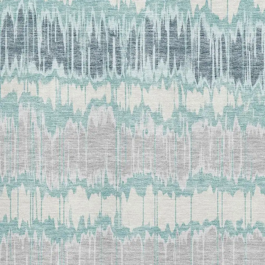 Teal Silver And Gray Striped Washable Area Rug With UV Protection Photo 3