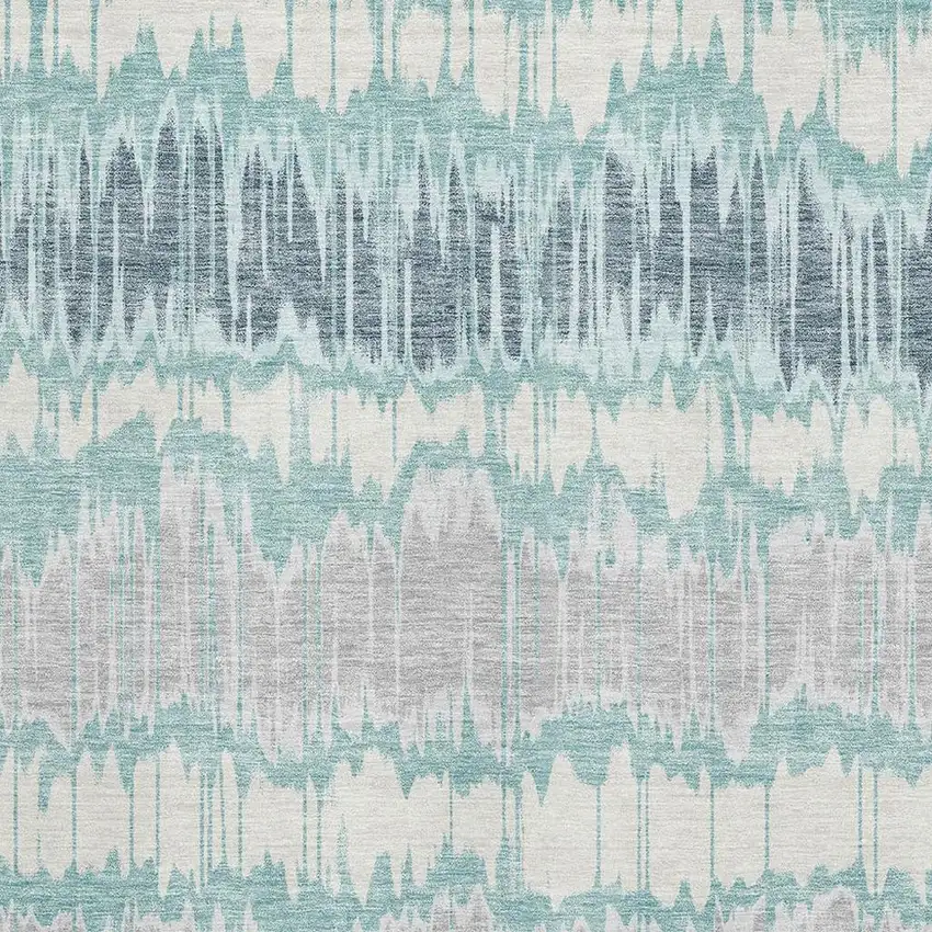 Teal Silver And Gray Striped Washable Area Rug With UV Protection Photo 3