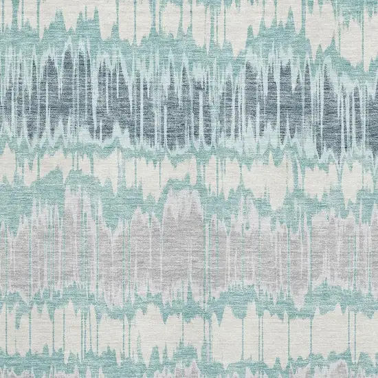 Teal Silver And Gray Striped Washable Area Rug With UV Protection Photo 3