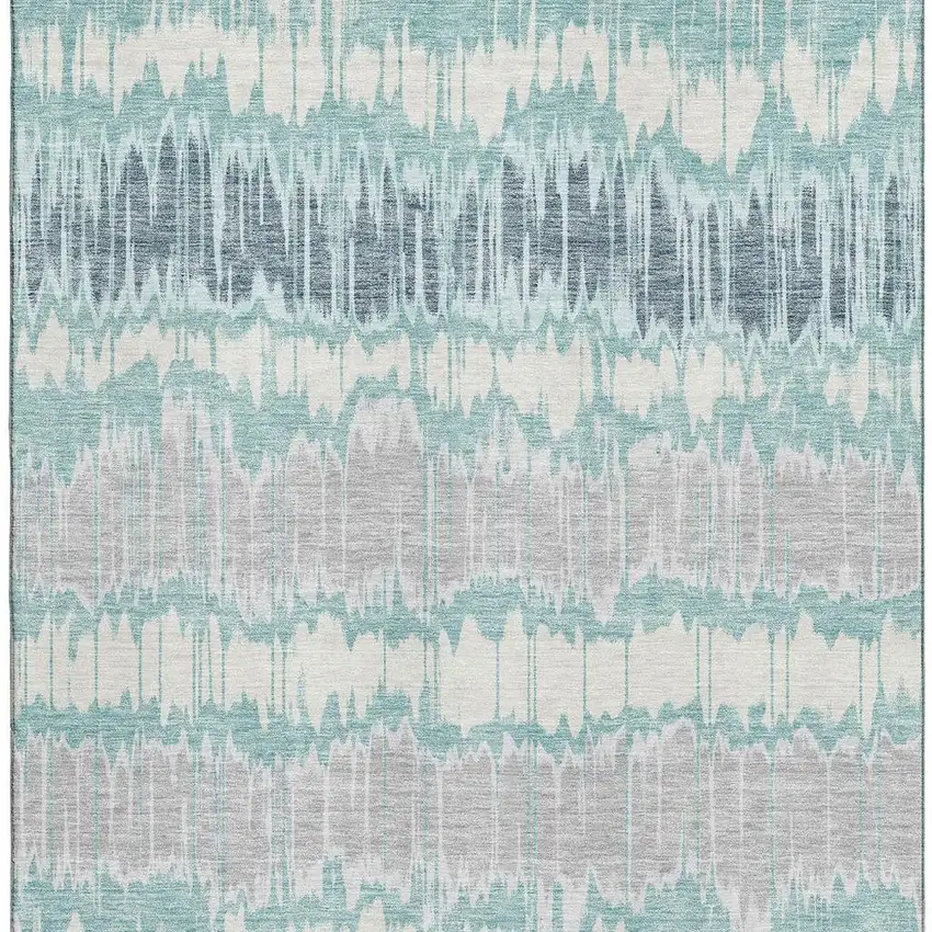 Teal Silver And Gray Striped Washable Area Rug With UV Protection Photo 4