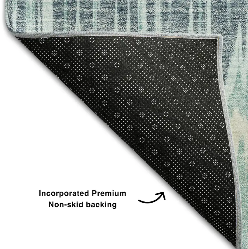 Teal Silver And Gray Striped Washable Area Rug With UV Protection Photo 7