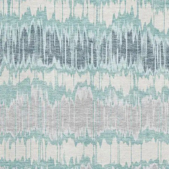 Teal Silver And Gray Striped Washable Area Rug With UV Protection Photo 3