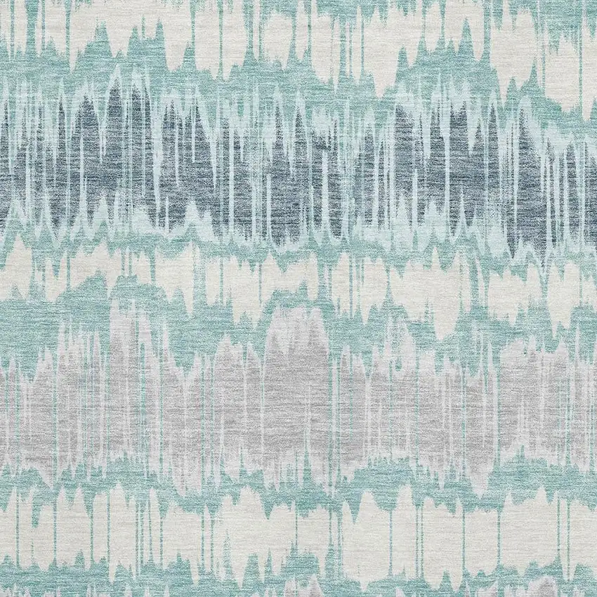 Teal Silver And Gray Striped Washable Area Rug With UV Protection Photo 3