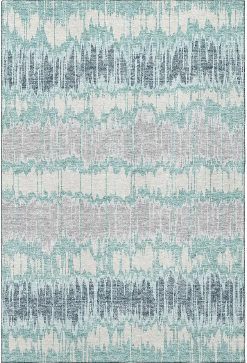 Teal Silver And Gray Striped Washable Area Rug With UV Protection Photo 4