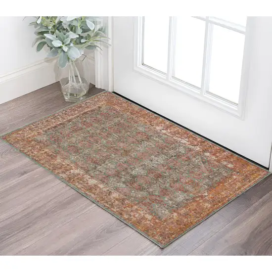 Teal And Orange Medallion Distressed Area Rug Photo 1