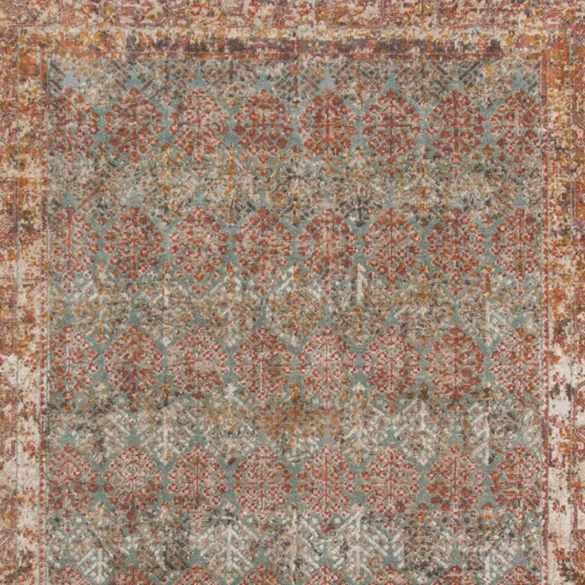 Teal And Orange Medallion Distressed Area Rug Photo 4