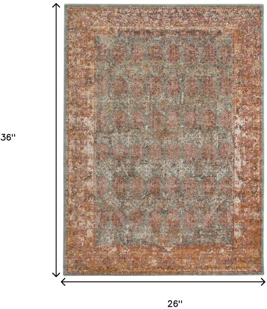 Teal And Orange Medallion Distressed Area Rug Photo 3