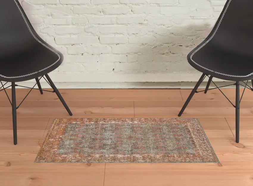 Teal Southwestern Power Loom Area Rug With Fringe Photo 4