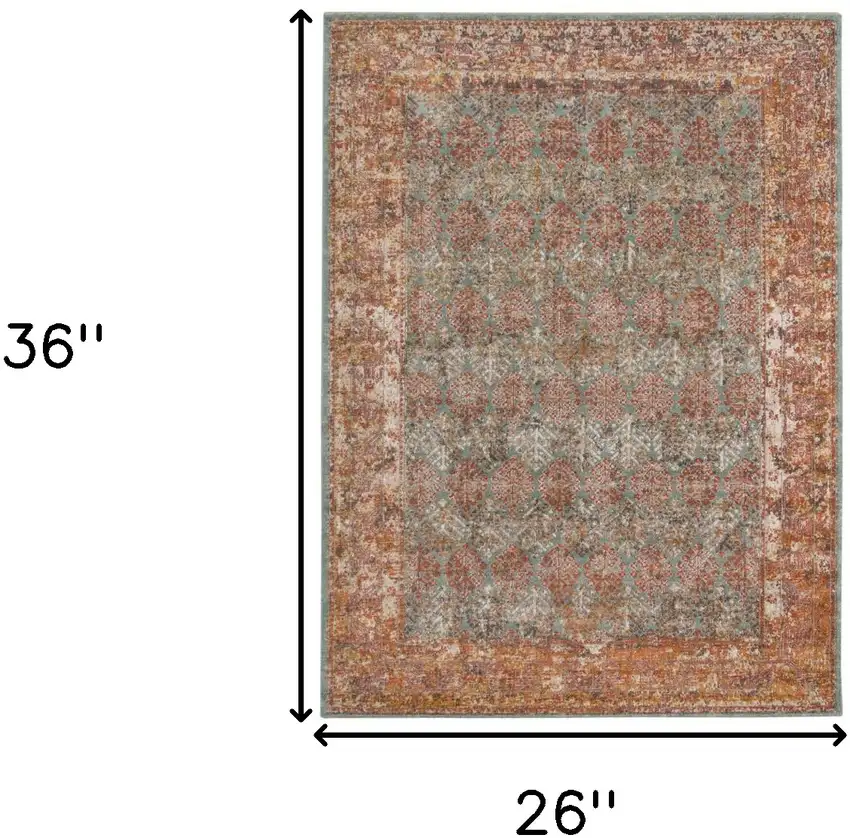 Teal Southwestern Power Loom Area Rug With Fringe Photo 6