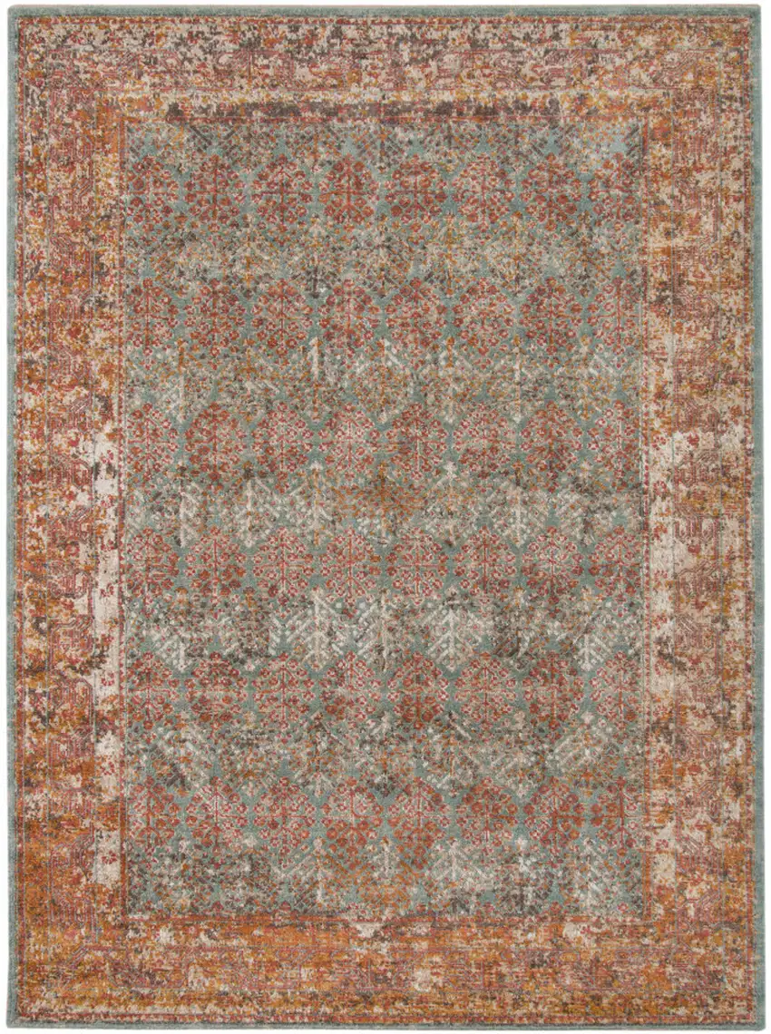 Teal and Brown Medallion Power Loom Distressed Area Rug Photo 4