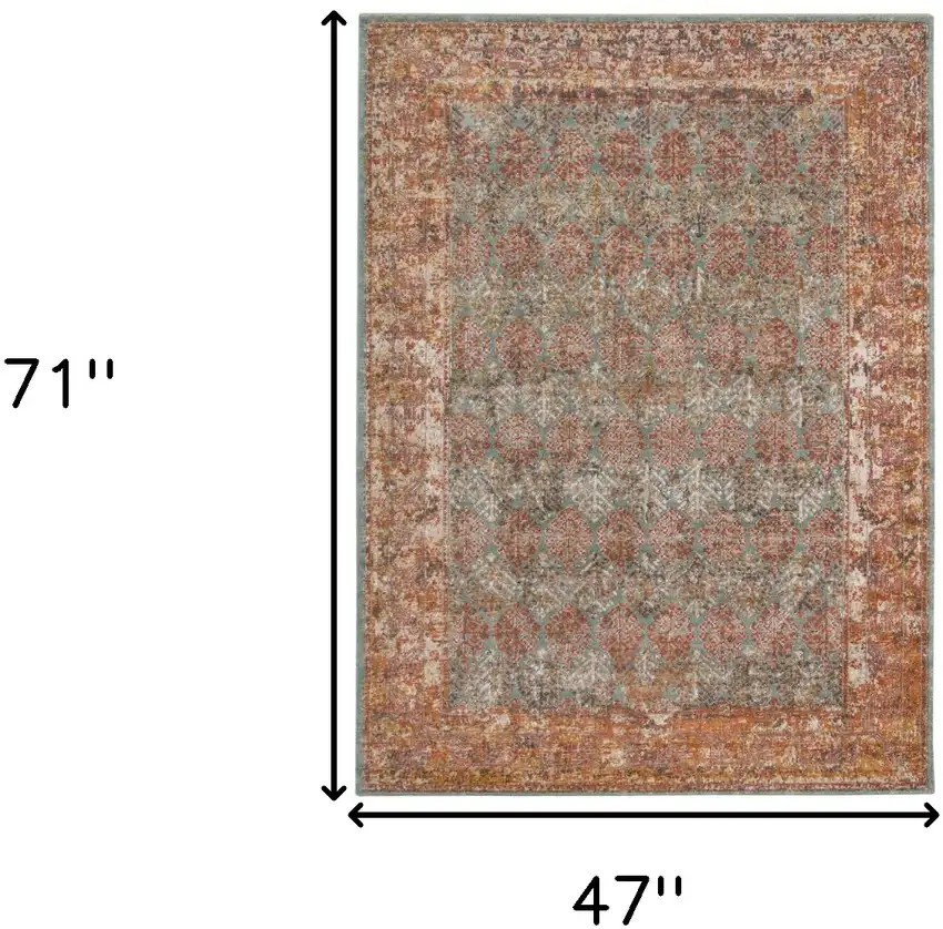 Teal Southwestern Power Loom Area Rug With Fringe Photo 6