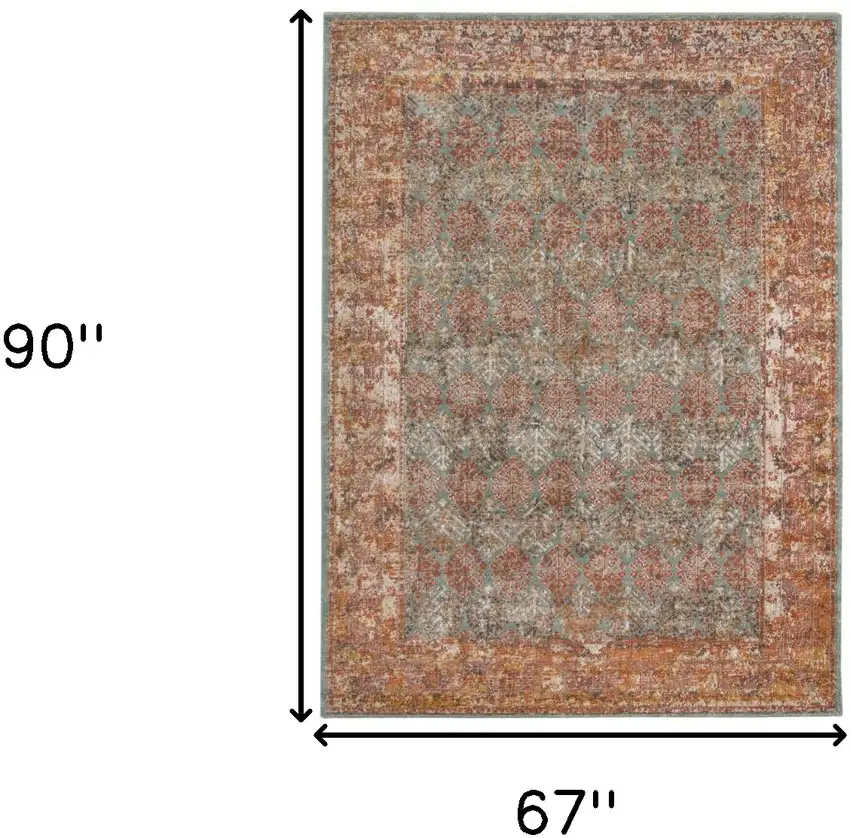 Teal Southwestern Power Loom Area Rug With Fringe Photo 6