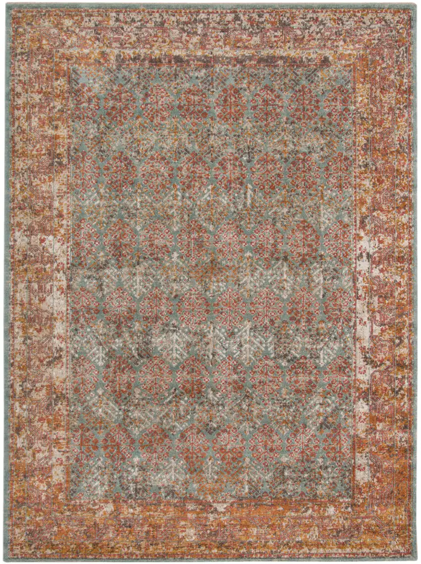 Teal Southwestern Power Loom Area Rug With Fringe Photo 1